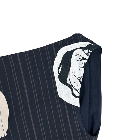 Elliss Pinstripe Cutout Cowl Top Black White Tank Witchy Goth Blouse Medium - Picture 10 of 12